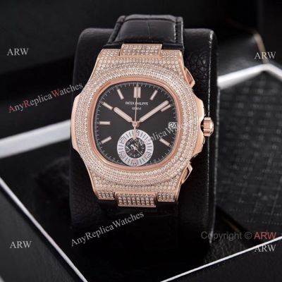 Japan Grade High Quality Imitation Watches Patek Philippe Nautilus Chronograph Watches Rose Gold Diamond Case